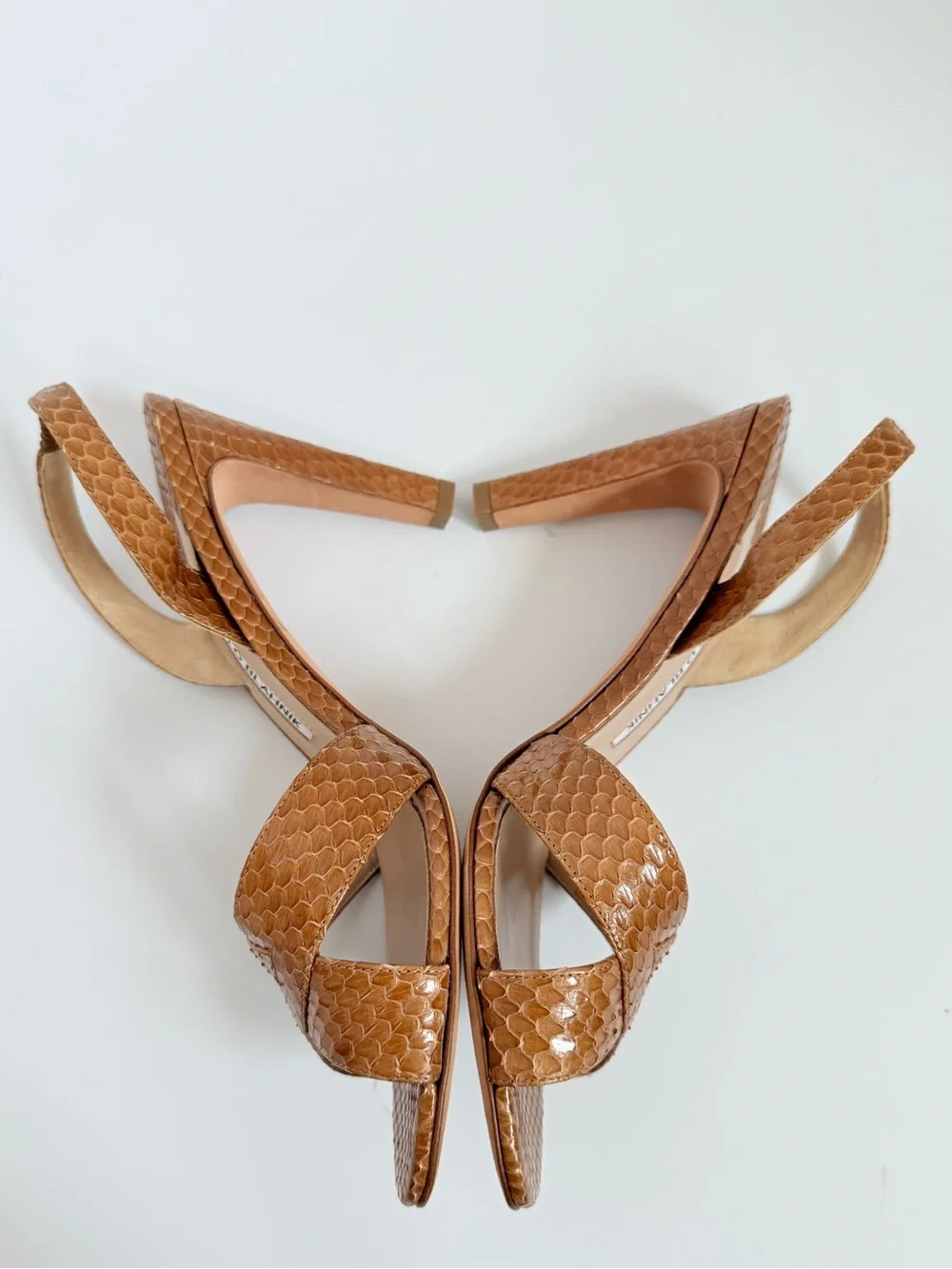 Rare Manolo Blahnik Archive Python Snakeskin Criss Cross Slingback Heels EU 39